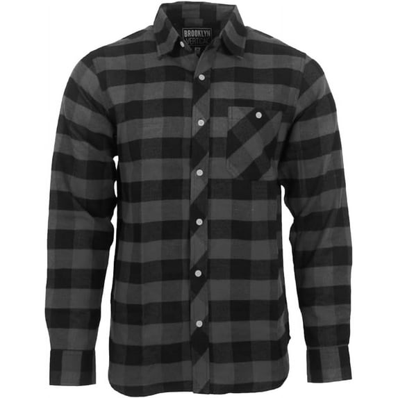 BROOKLYN VERTICAL Unisex Flannel Plaid Button-Down Long Sleeve Shirt with Front Pocket, Casual Everyday Wear, Sizes S–3XL