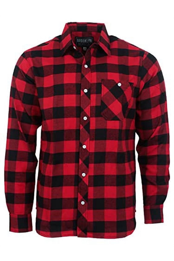 Unisex Flannel Plaid Button-Down Long Sleeve Shirt with Front Pocket, Casual Everyday Wear, Sizes S–3XL