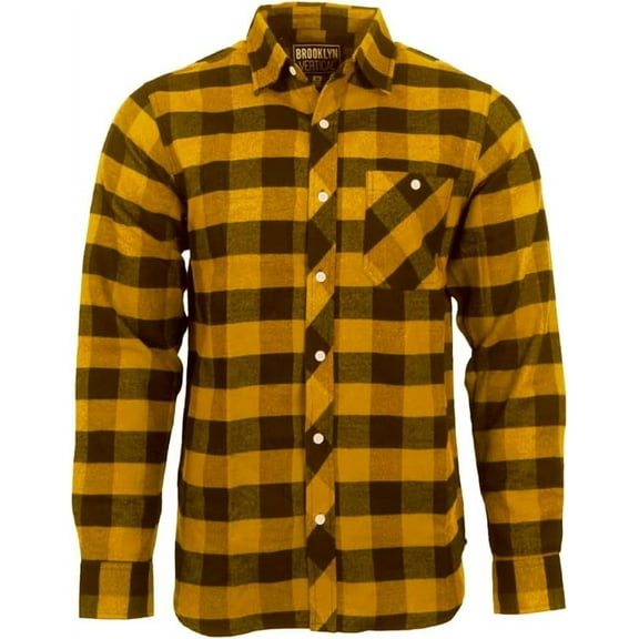 BROOKLYN VERTICAL Unisex Flannel Plaid Button Down Long Sleeve Shirt with Front Pocket