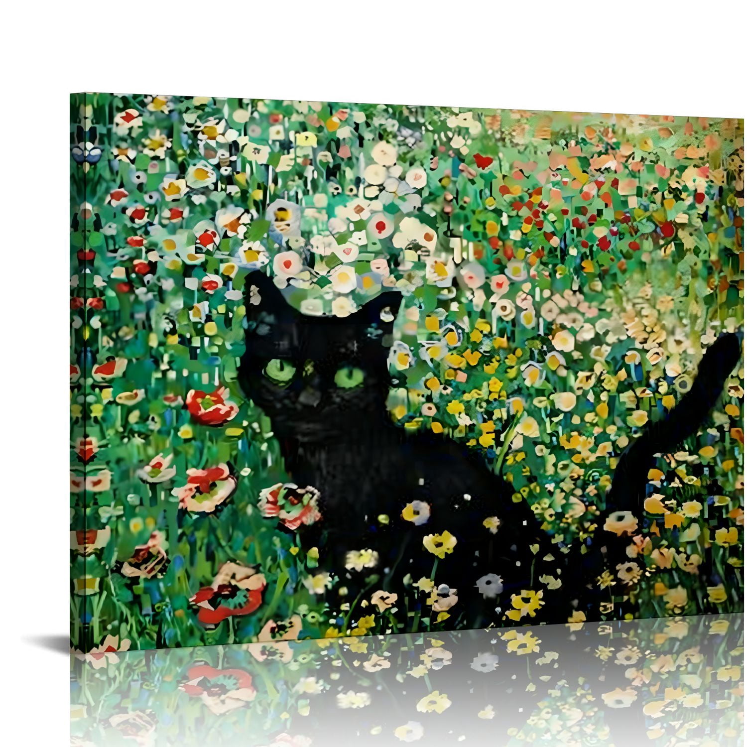 BROOKMAPLES 16x12 Inch Black Cat Floral Canvas Wall Art Framed Print ...
