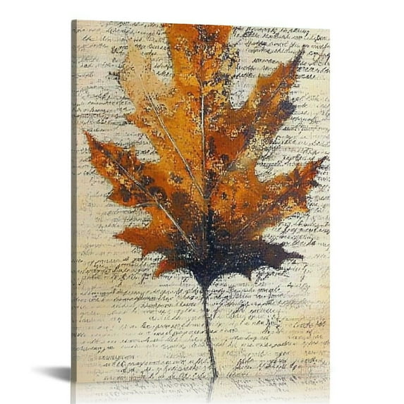 BROOKMAPLES Autumn Maple Leaf Canvas - Vintage Watercolor Wall Art for Rustic Farmhouse Decor - Framed Fall Season Artwork for Home and Thanksgiving, 11" x 14"