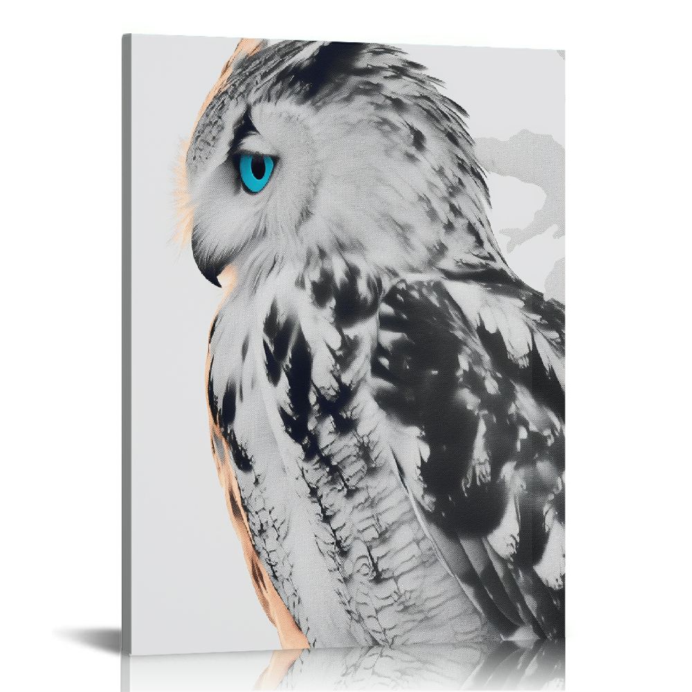 BROOKMAPLES Black & White Animals Wall Art Blue-eyed Snowy Owl Canvas ...