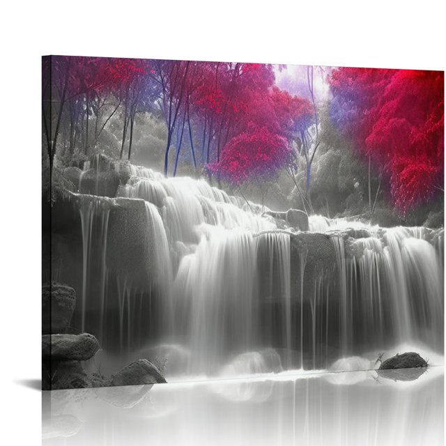BROOKMAPLES Fall Tree Forest Pictures Canvas Print Black and White Red