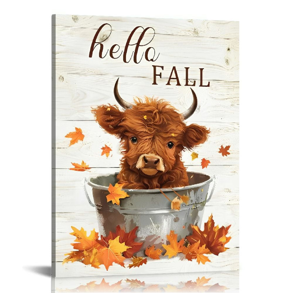 BROOKMAPLES Fall Wall Art Highland Cow Maple Leaf Pictures Wall Decor