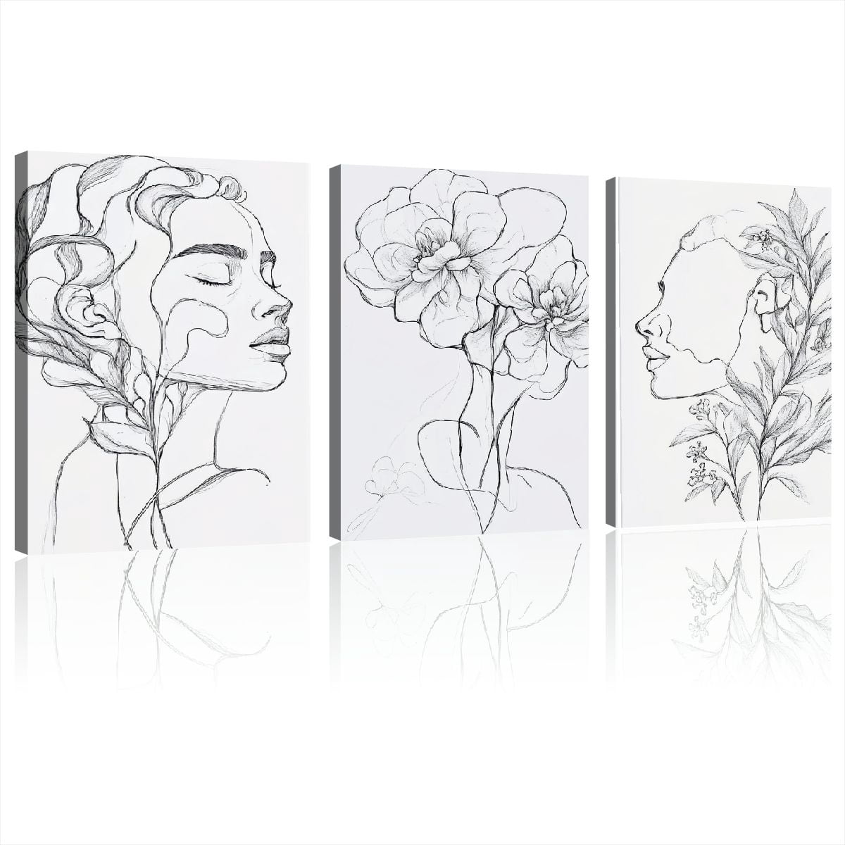 BROOKMAPLES Minimalist Woman Flower Line Wall Art Set of 3 Neutral ...