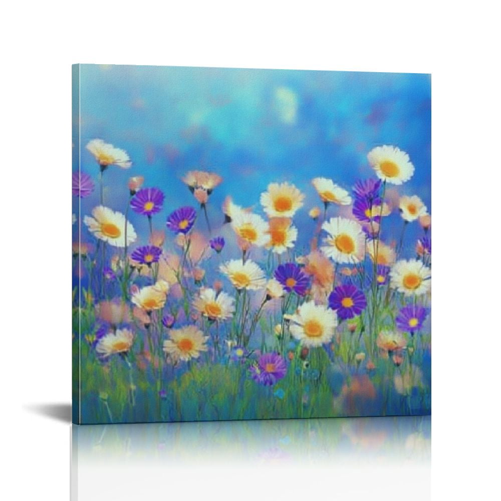 BROOKMAPLES Vibrant Wildflower Meadow Canvas - Dreamy Blue Sky Floral ...