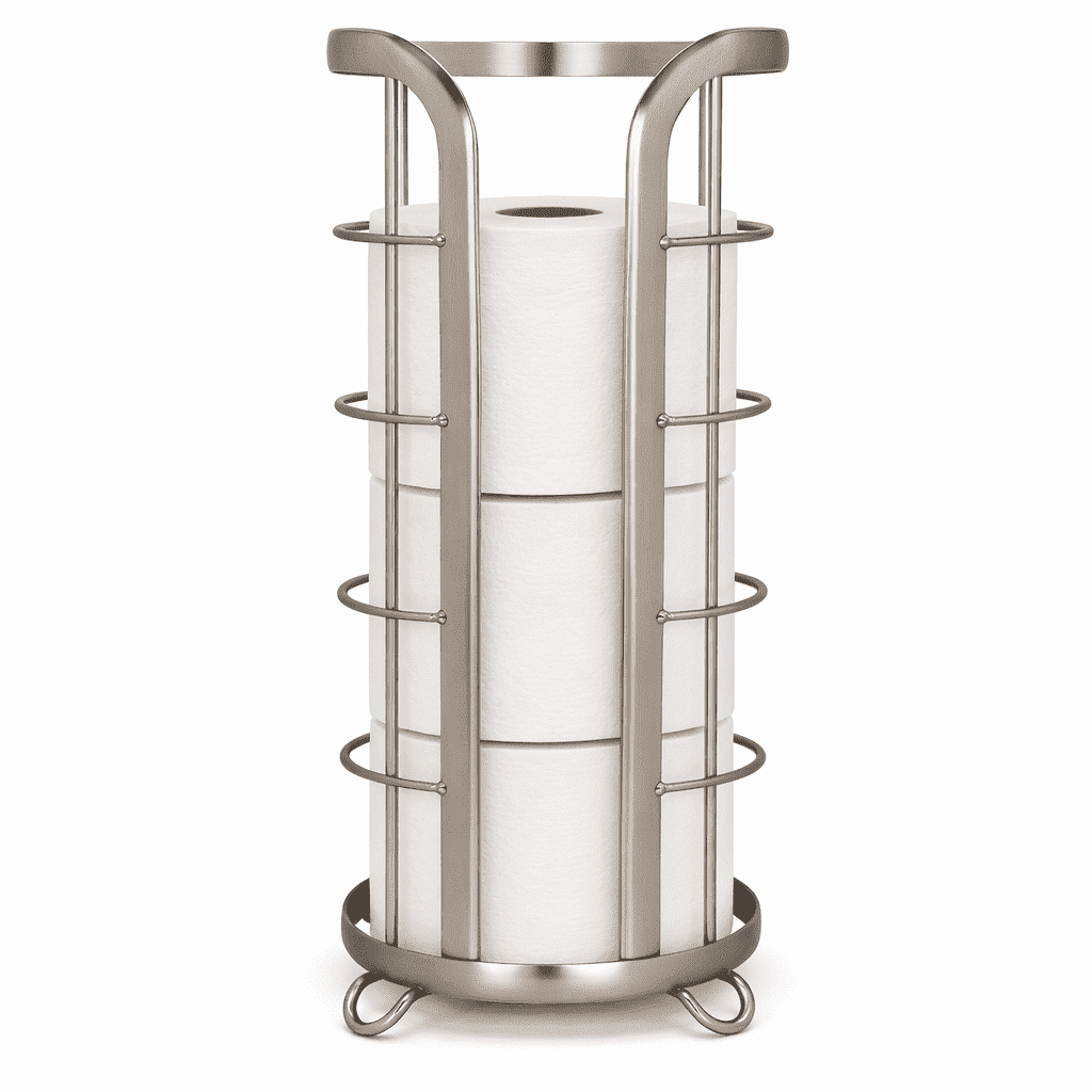Brookstone Toilet Paper Holder Stand,  Bathroom Freestanding  Storage for Tissue Rolls, Nickel
