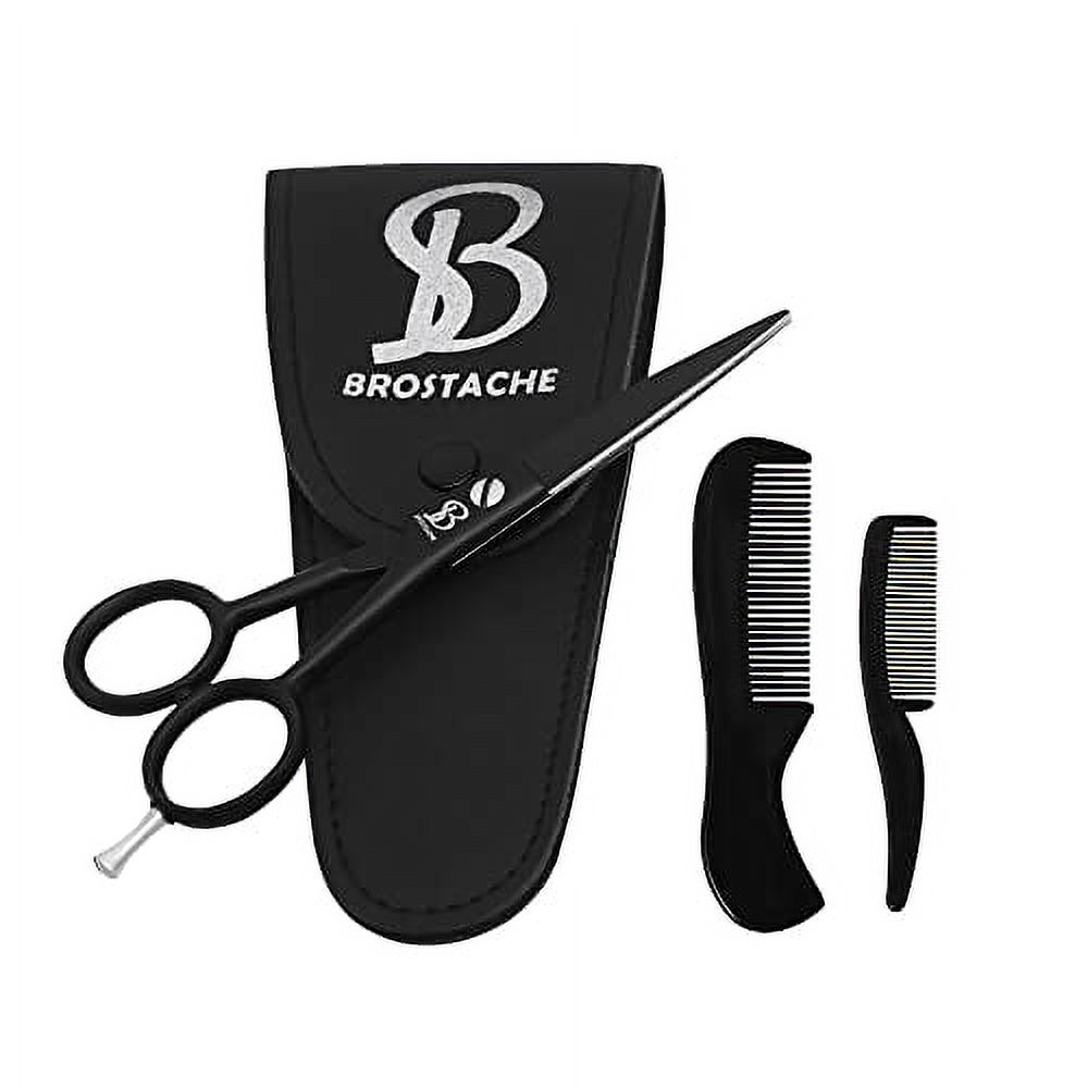 BROSTACHE Beard & Mustache Scissors for Men 5â€, 2 comb & Leather