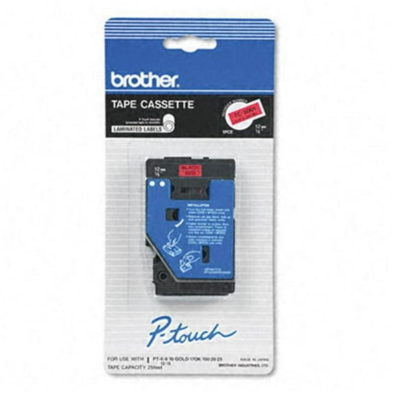 BROTHER INTL (LABELS) TC5001 TC5001 12MM BLACK ON RED P-TOUCH TAPE FOR TC MACHINES