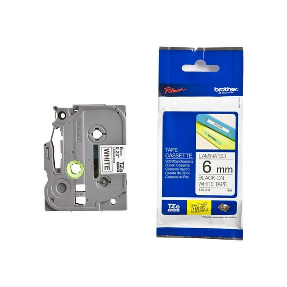 Brother TZe211 - Laminated tape - black on white - Roll (0.23 in x 26.3 ft) 1 roll(s) - for P-Touch GL-H100, PT-1290, 3600, 750, D210, D400, D600, H100, H101; P-Touch EDGE PT-P750