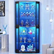 BROTTAR 71" Corner Display Cabinet with Glass Doors for Collectibles, 6-Tier Glass Display Case with 3-Color Lights & Human Body Sensor, Curio Cabinets with Adjustable Shelves for Living Room, Black