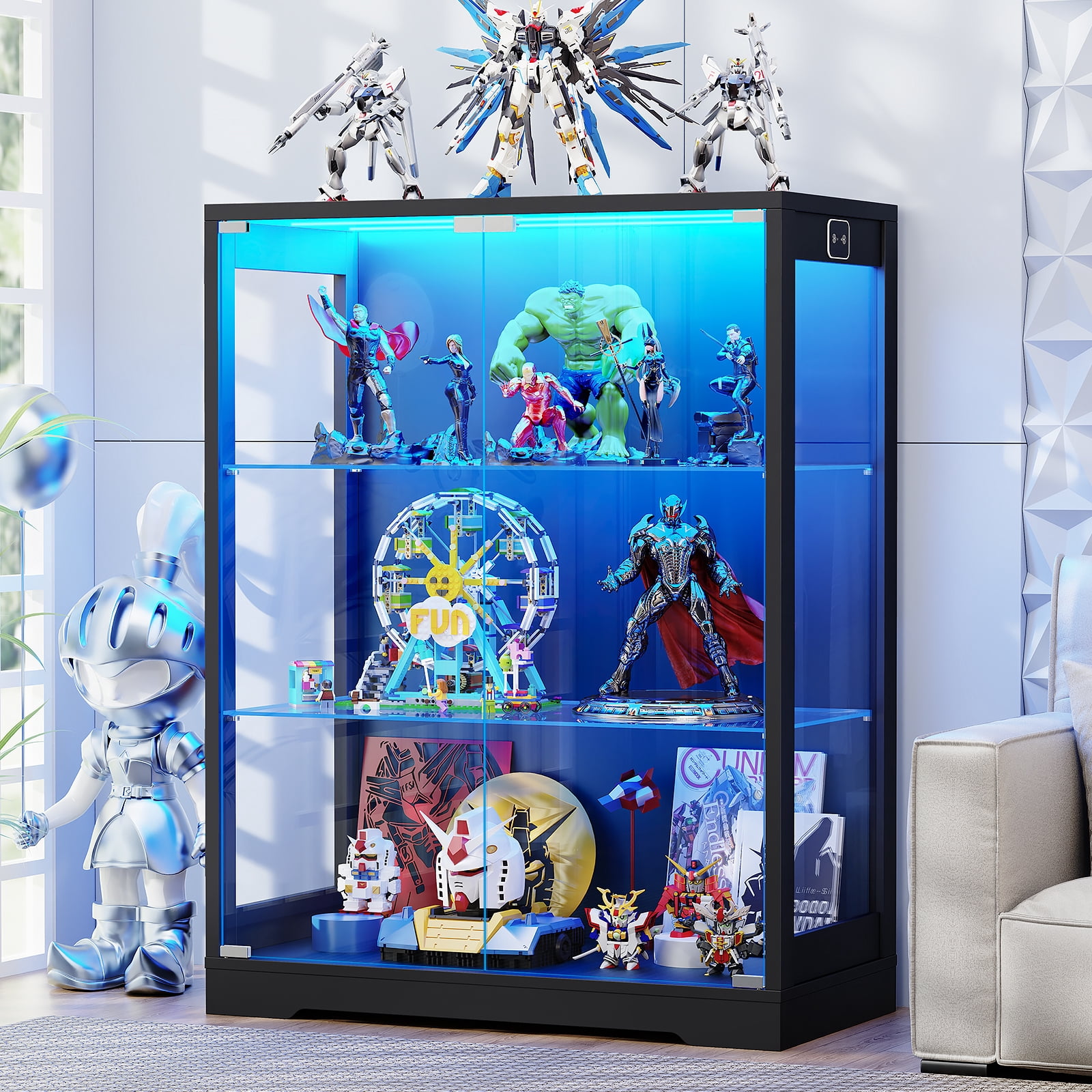BROTTAR Display Cabinet with Glass Door, Curio Cabinet with 3 Color ...