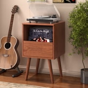 BROTTAR Record Player Stand with Vinyl Storage, Mid Century Record Storage Cabinet, Turntable Stand, 7 /10"/12" Vinyl Record Storage Organizer with Drawer for Living Room, Music Corner, Brown