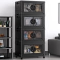 thumbnail image 1 of BROVIEW 480Qt Plastic Storage Bins with Lids,  Large Stackable Storage Bins with Wheels, 120Gal Collapsible Closet Organizer and Storage Drawers, Storage Cabinets for Home, Office, 4 Pack, Black, 1 of 9