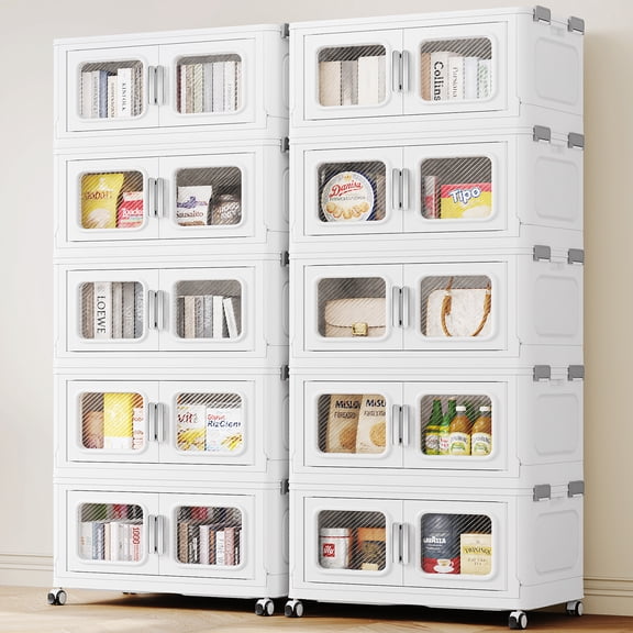 BROVIEW 125Gal Extra Large Storage Bins with Lid, 500Qt Plastic Stackable Storage Bins with Wheels, Collapsible Closet Organizer and Storage Drawers, Storage Cabinets for Home, Office, 10 Pack, White
