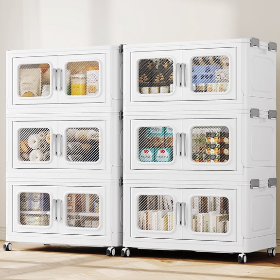 BROVIEW 180Gal Extra Large Storage Bins with Lid, 720Qt Plastic Stackable Storage Bins with Wheels, Collapsible Closet Organizer and Storage Drawers, Storage Cabinets for Home, Office, 6 Pack, White