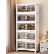 BROVIEW 200Qt Stackable Storage Bins with Lid, Plastic Closet Organizers and Storage Drawer, Collapsible Storage Box with Wheels, Folding Storage Cabinet for Cl
