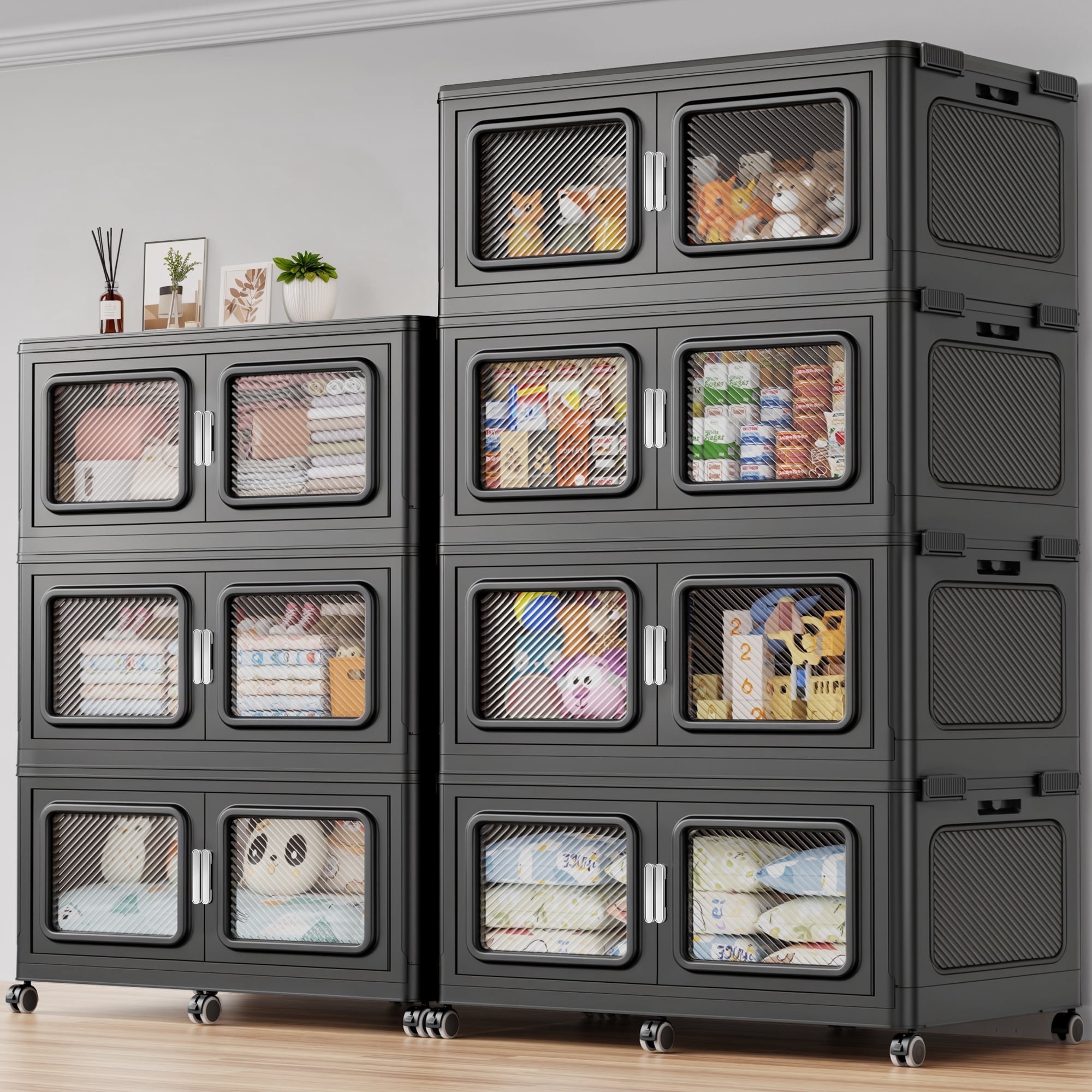 BROVIEW 2100QT Stackable Storage Bins Set 525Gal Storage Box - Black ...