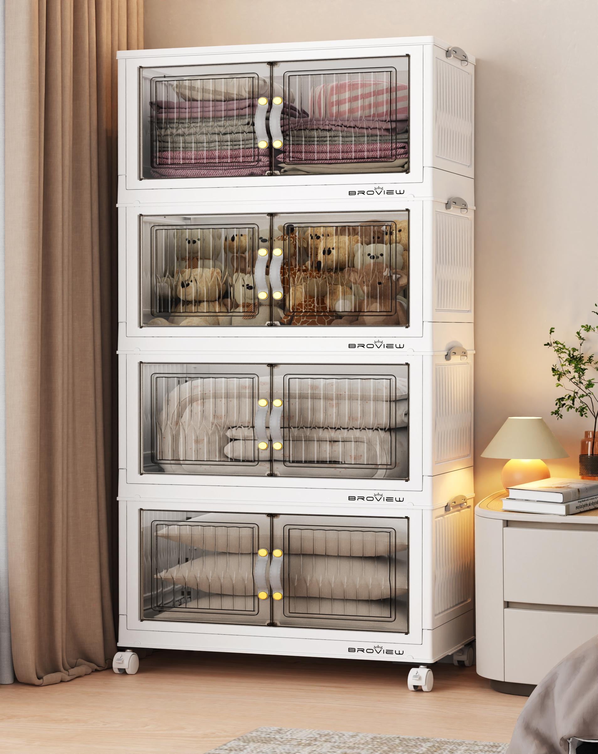 コレクションキャビネット　BK/DBR/WH BROVIEW 240Qt Stackable Storage Bins with Lid, Plastic Closet