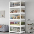 thumbnail image 1 of BROVIEW 600QT Large Stackable Storage Bins with Lids and Wheels, Plastic Closet Organizer and Storage Drawer, Collapsible Storage Cabinet with Doors for Home Kitchen, 5Pack White, 1 of 10