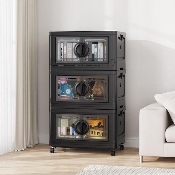 BROVIEW Large Lockable Stackable Storage Bins with Lids, 120Gal Plastic Collapsible Storage Bin with Wheels, Closet Organizers and Storage Drawers, Cabinet for Clothes Organizer, 4Pack Brown V9