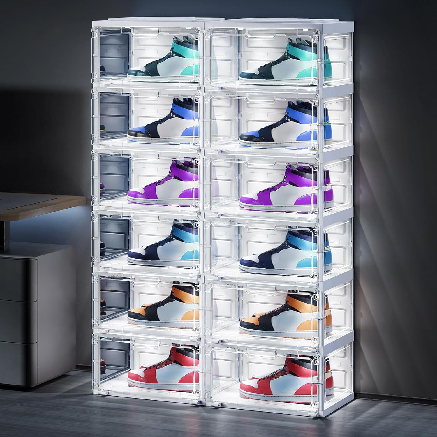 BROVIEW Led Shoe Boxes, Shoe Display Case with Lights, Large Clear ...