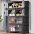 thumbnail image 1 of BROVIEW Stackable Storage Bins 200Gal Extra Large, Collapsible Plastic Closet Organizers Cabinet for Home, Lid, Wheels, Doors, Dividers, 4-Pack Black, 1 of 8