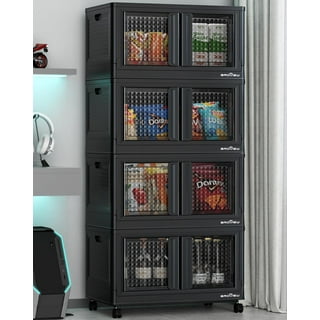 BROVIEW V10 480 Qt Plastic Storage Bins with Lids & Doors, 4 Pack 120Gal Stackable Closet Organizer and Storage Drawers with Wheels, Large Collapsible Storage Boxes, Cabinet for Home, Black
