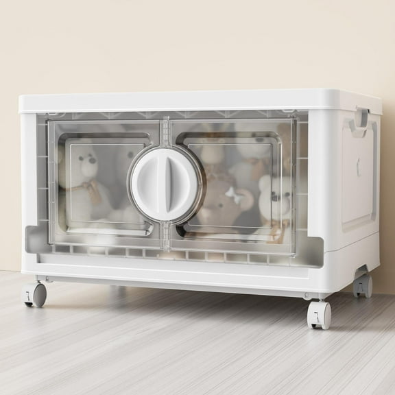 BROVIEW V9 30Gal Stackable Storage Bins, Plastic Collapsible Storage Bins with Lids and Wheels, Clothes Organizers and Storage Drawer, Folding Cabinets with Doors for Home, 1PCS White