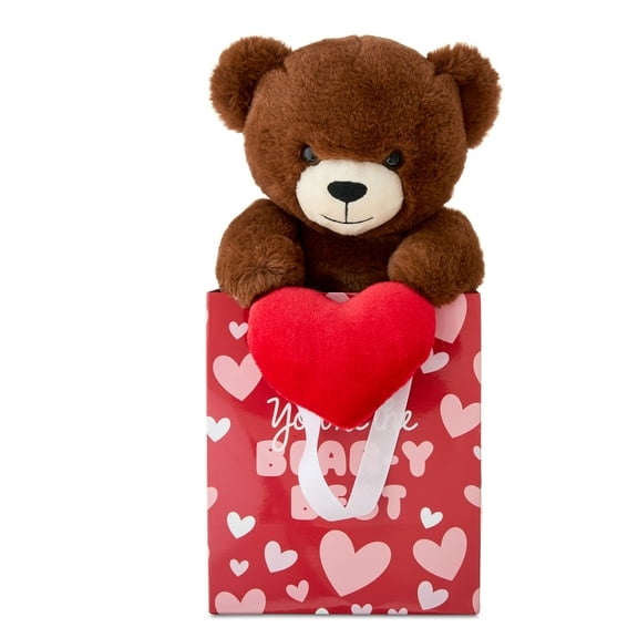 Bear Plush in Bear-Y Best Gift Bag, Brown, Red, and White, 12", Valentine's Day by Way To Celebrate