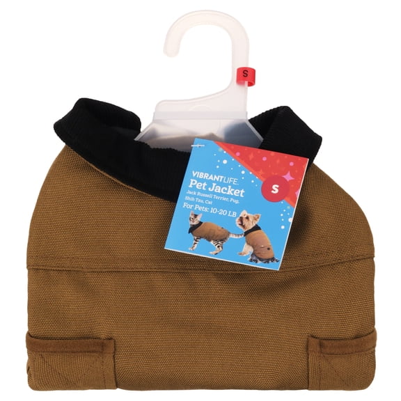 Vibrant Life Holiday Canvas Jacket for Dogs and Cats, Brown, S