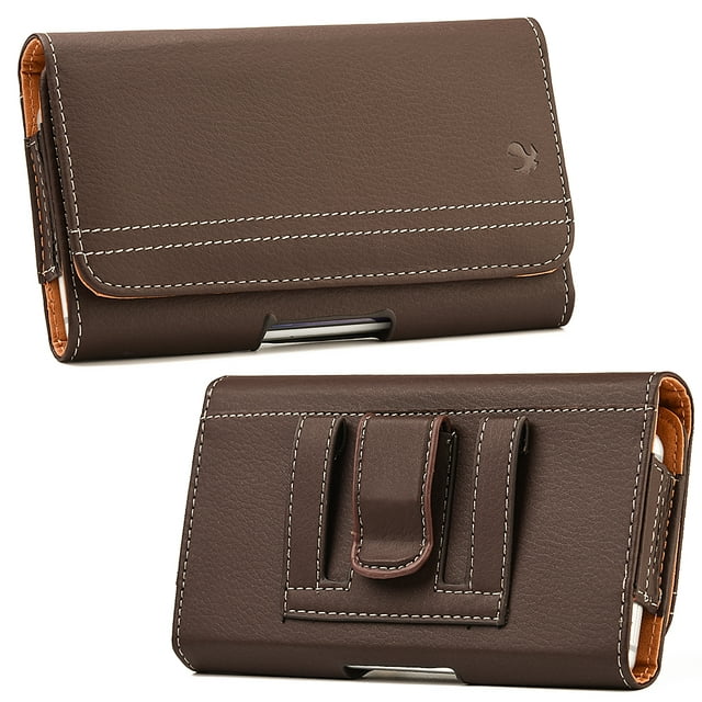 BROWN Cell Phone Pouch Horizontal Leather Case Cover with Belt Clip Holster, Loops, Card Slot, Magnetic Closure for Universal 5.5 inch Phone fit MICROSOFT / SONY ERICSSON / BLACKBERRY / FOXX / ACER