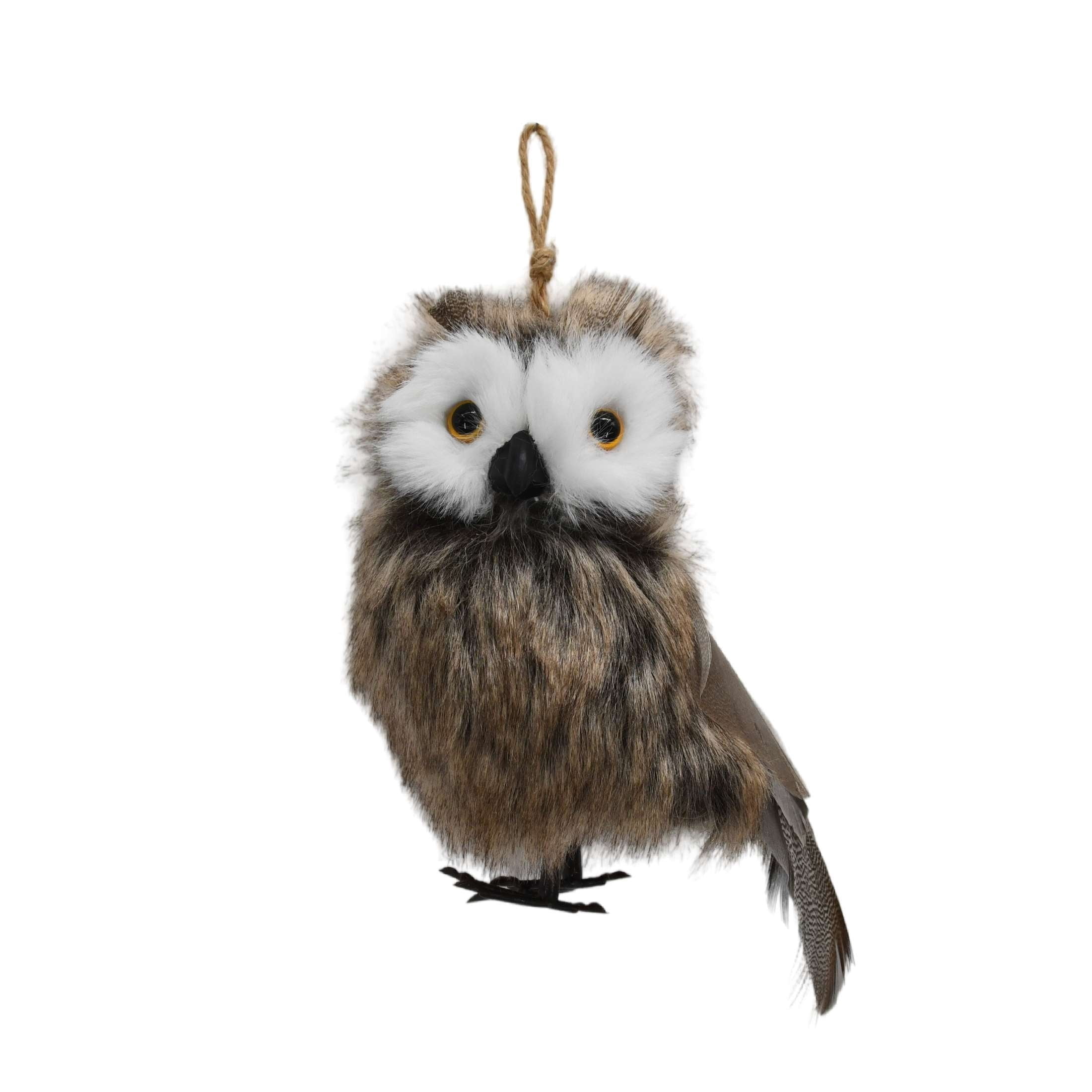 Brown and White Plush Owl Christmas Ornament, 8", by Holiday Time