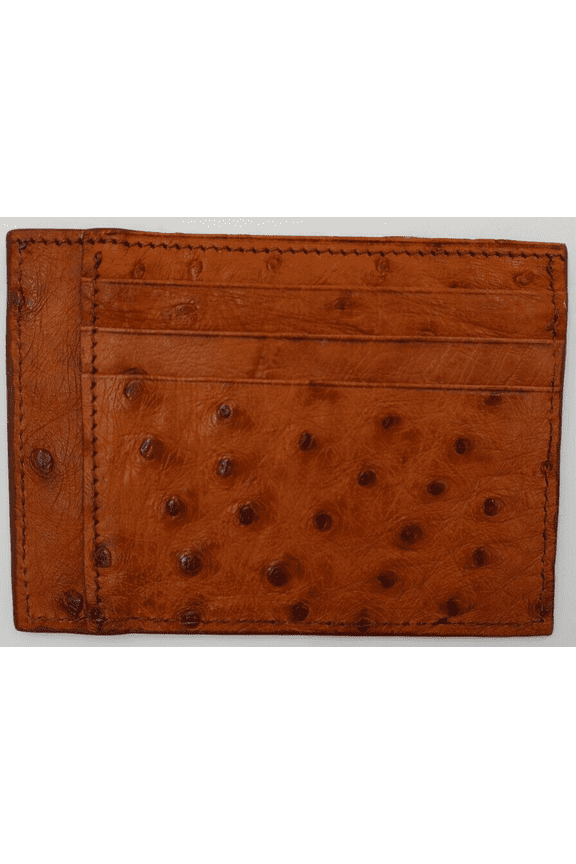 BROWN GENUINE OSTRICH LEATHER CREDIT CARD HOLDER
