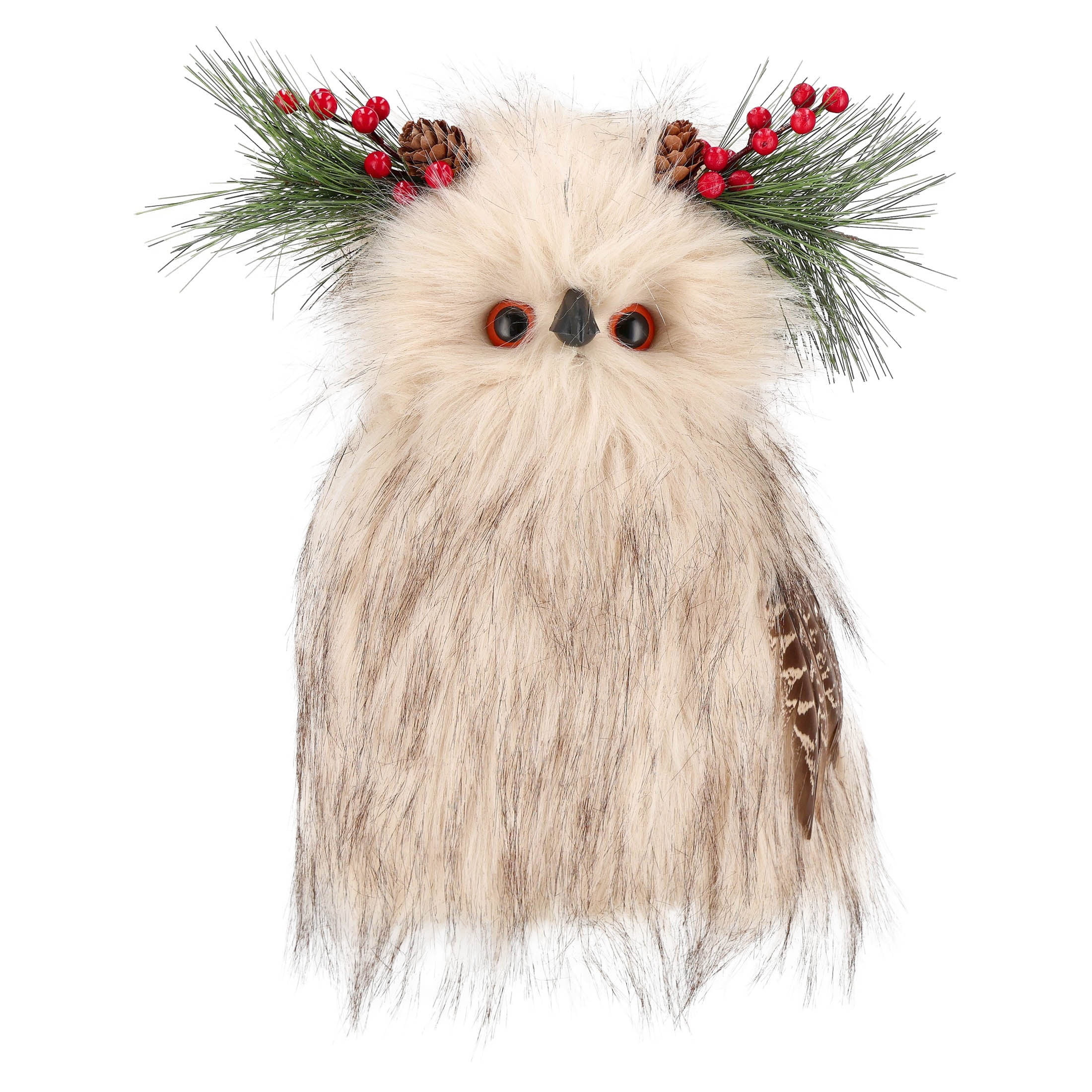 Faux Fur Owl Christmas Tree Topper, Cream, 12", by Holiday Time