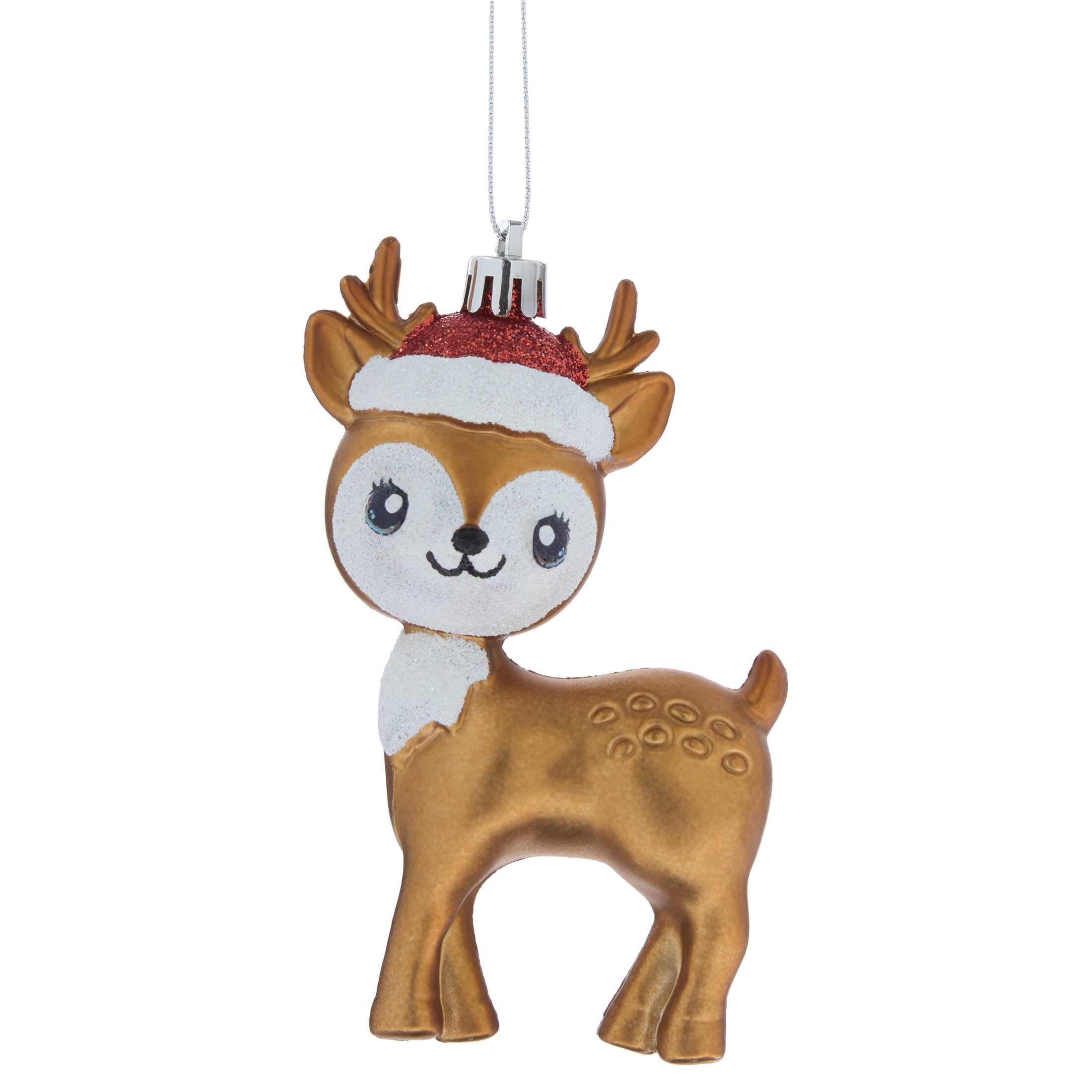 Gold and White Glitter Retro Reindeer Christmas Ornament, 4.5", by Holiday Time