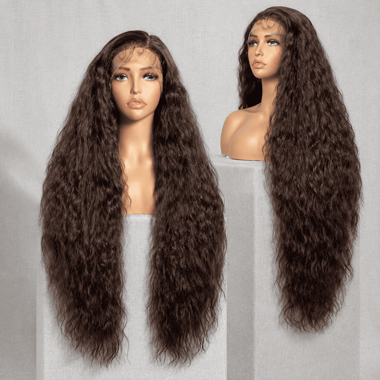 #BROWN Water Wave 13x4 Lace Front Wig, 34 Inch Long Heat Resistant ...