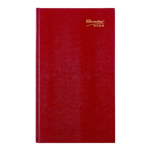 BROWNLINE Traditional Daily Planner, Untimed, Perfect Binding, Lizard-Like Hard Cover, 13.375"x7.875", Bright Red