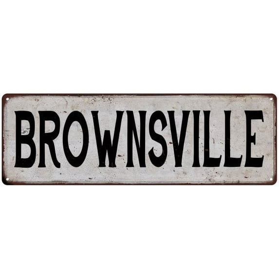 BROWNSVILLE Vintage Look Rustic Metal 6x18 Sign City State 106180041315