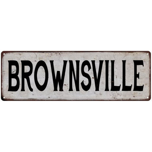 BROWNSVILLE Vintage Look Rustic Metal City State Sign 8 x 24 Matte Finish Metal 108240041315