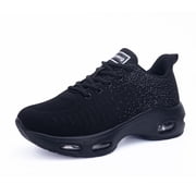 BROYON Womens Walking Shoes Slip on Air Running Shoes Fashion Sneakers Casual Fitness Gym Jogging Workout Ladies Nursing Work Easy Put On Athletic Black Size 8