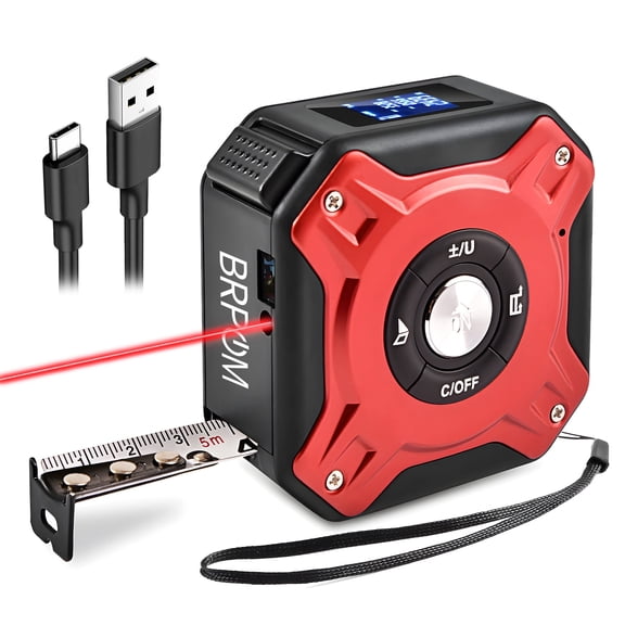 BRPOM 2 in 1 Digital Laser Tape Measure Tool | 130FT/40m Laser Distance Meter LCD Display with 16FT/5m AutoLock Measuring Tape | Ft/Inch/Fractions/M/mm, Area/Volume/Pythagorean/Cosine Measurement