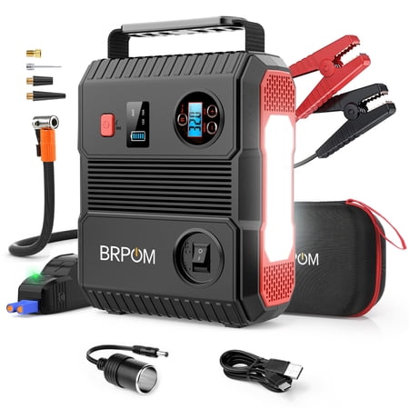 BRPOM 3000A Peak Car Jump Starter with 150PSI Tire Inflator, Portable Air Compressor 12V Auto Car Battery Jump Box