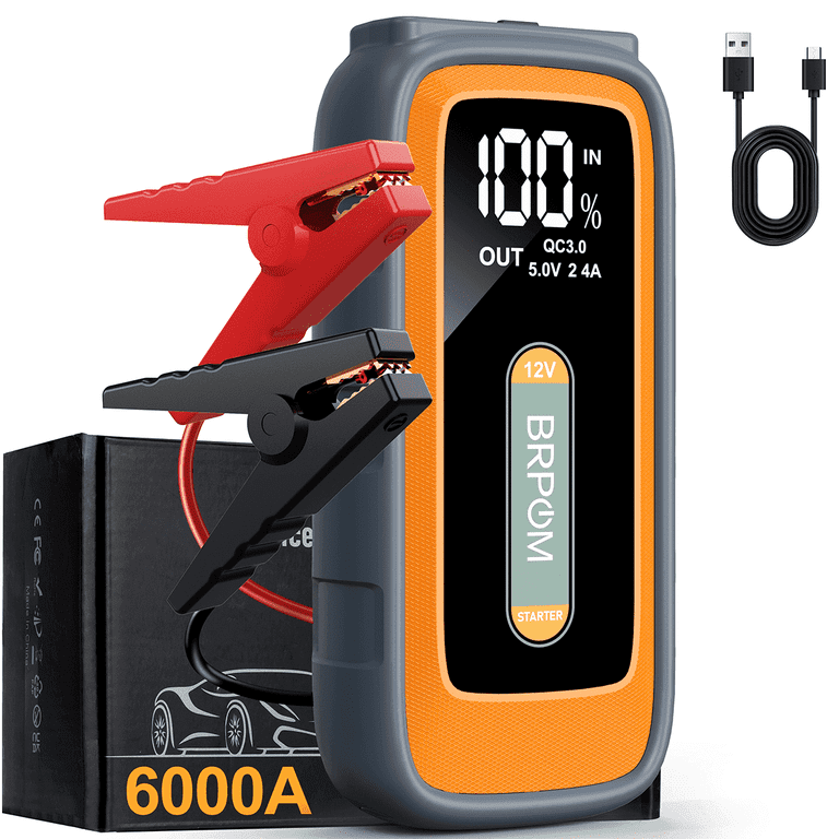 新品　BRPOM ジャンプスターター　6000A 26800mAh BRPOM Car Jump Starter Battery Pack, 6000A, Orange, 12V - Walmart.com