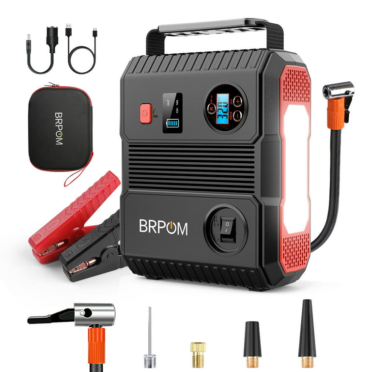BRPOM Car Battery Jump Starter, 3000A Peak 24000mAh 12V Auto with 150PSI  Tire Inflator Portable with Air Compressor (up to All Petrol or 8.0L Diesel
