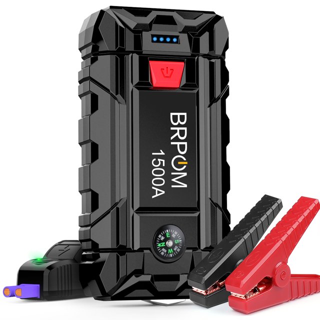 BRPOM Car Jump Starter 1500A Peak 15800mAh 12V Emergency Start Power Bank with Smart Jump Cables