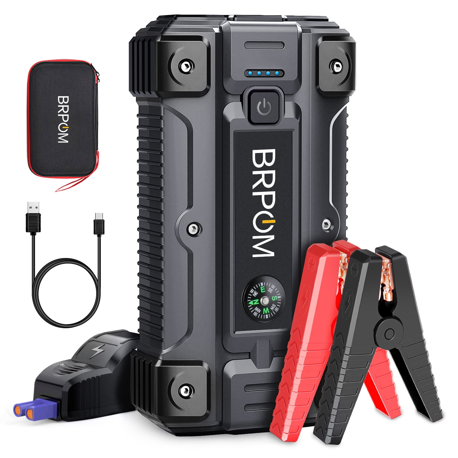 BRPOM Car Jump Starter, 3000A Peak 23800mAh 12V Auto Jump Box with Smart  Clamp Portable Storage Case(Up to 10.0L Gas or 8.0L Diesel Engine) 