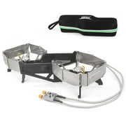 BRS-32 Portable Foldable Camping Stove, Double Head Burner Folding Camp Stove, Windproof Backpacking Furnace Fire Adjustable Control Gas Stove with Electronic Igniter