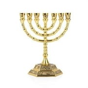 BRTAGG Menorah 7 Branch, 12 Tribes of Israel, Jerusalem Temple Jewish Candle Holder (5", Gold)