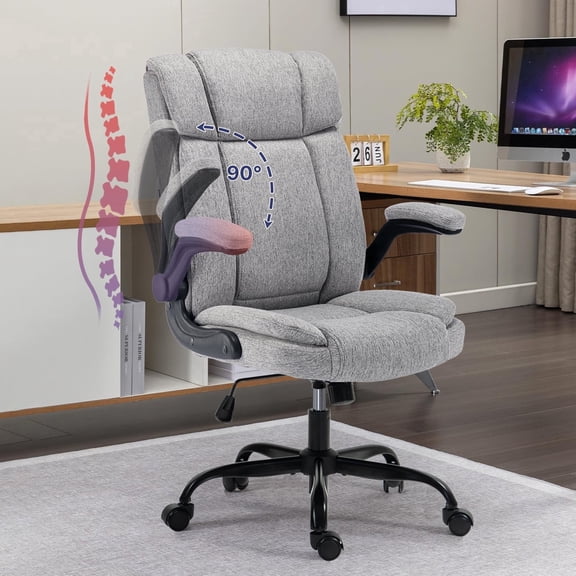 BRTHORY High Back Ergonomic Executive Office Chair with Flip-Up Arms, Padded Fabric Seat, Adjustable Height and Swivel Wheels